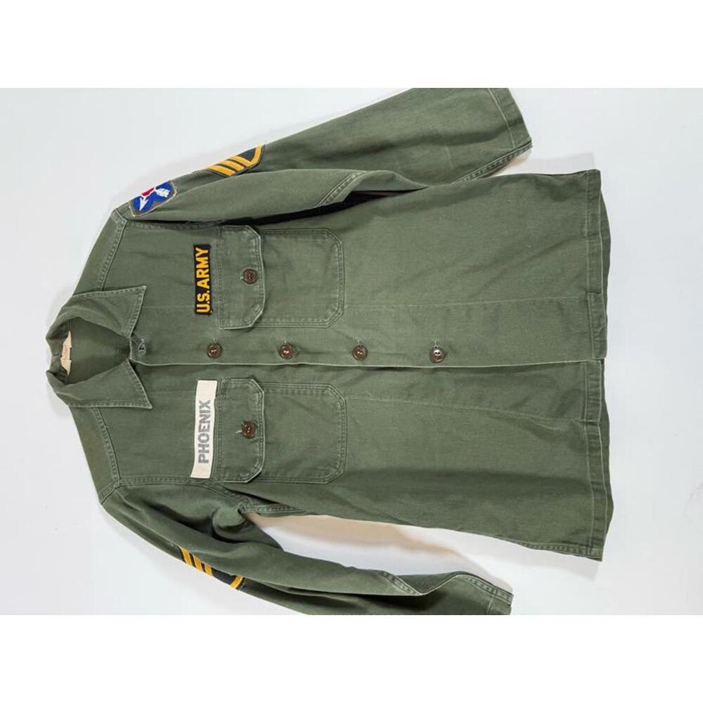 1960s Vintage U.S. Army Green Military Shirt with Patches